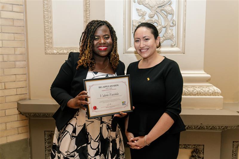 Chancellor Melissa Aviles-Ramos with Big Apple Award winner Valerie Facciola