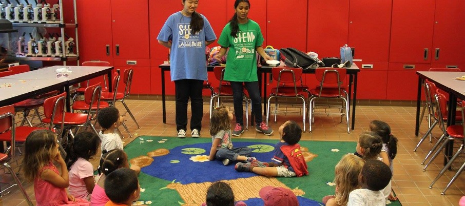 Interns working with younger children at the Environmental Study Center.