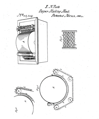 Black and white drawings from a patent for a paper making machine, with the text