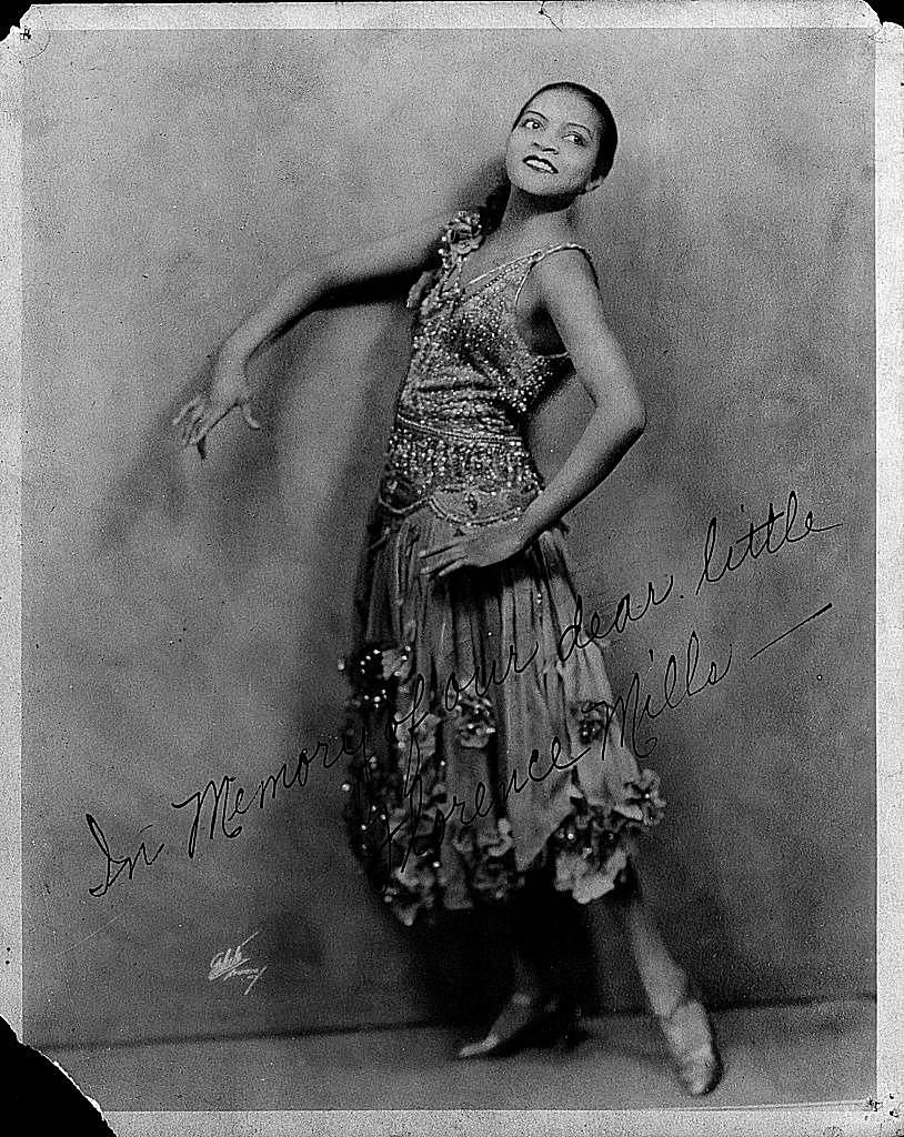 Florence Mills in Flowing Costume Black and white photo of Florence Mills in a ballet costume