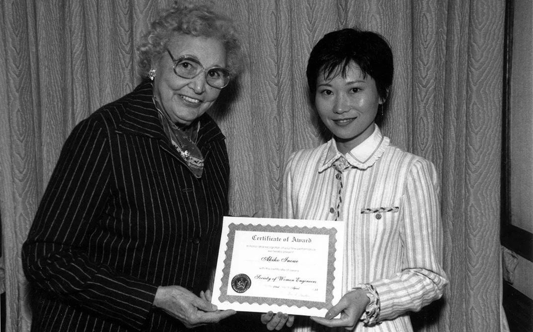 Mary Ross with Akiko Inoue Mary Ross Golda (left) standing alongside Akiko Inoue (right).