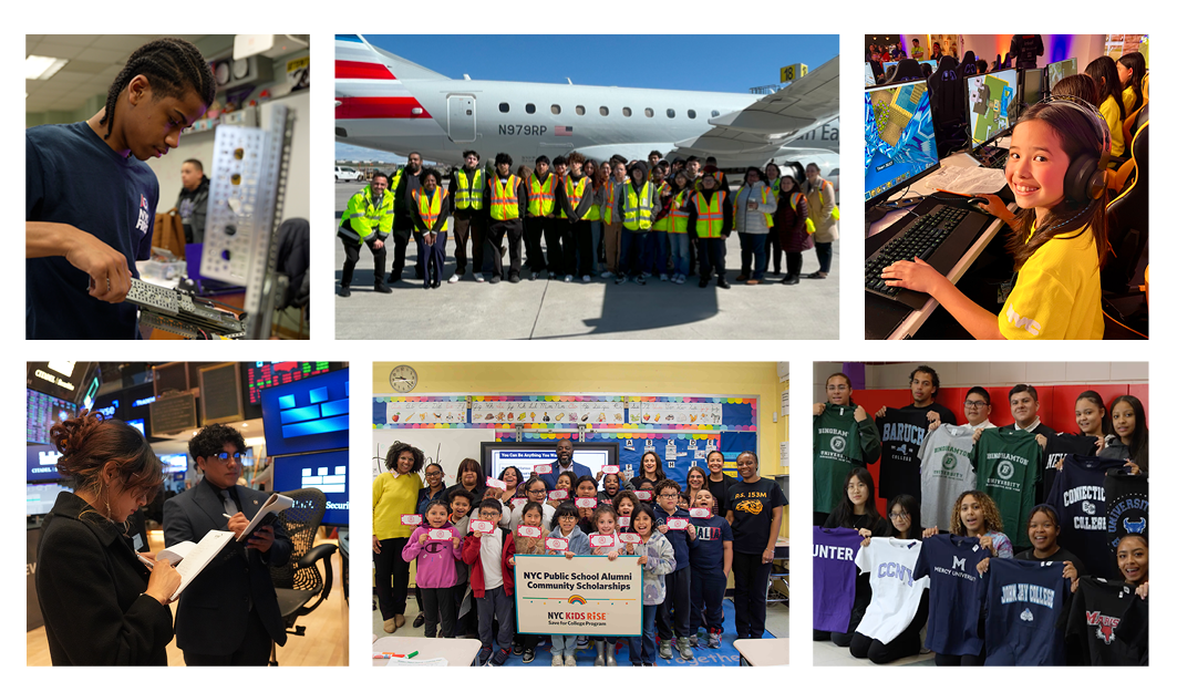 Newsletter banner shows NYCPS students involved in college/career pathways activities.