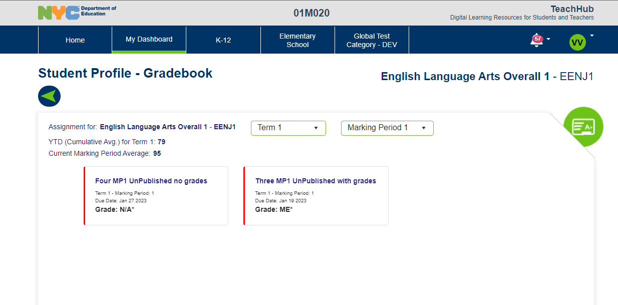 TeachHub Student Assignment view with YTD shown