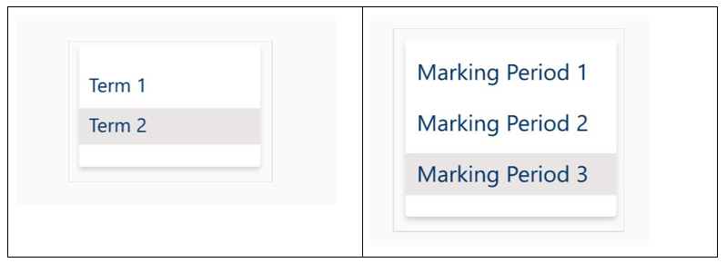 Term and Marking Period dropdown menus