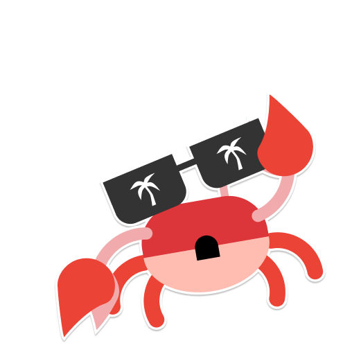 Funky red crab holding a pair of sunglasses over their eyes with their left claw