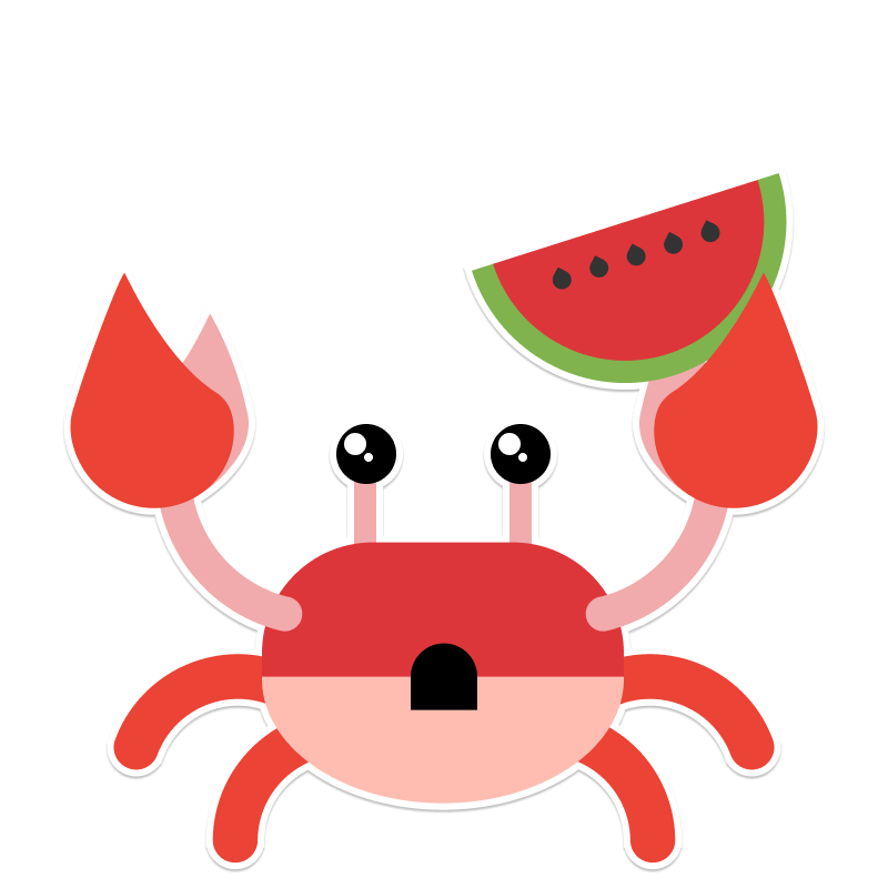 A crab with a frothing mouth holding a slice of watermelon in one pincer claw