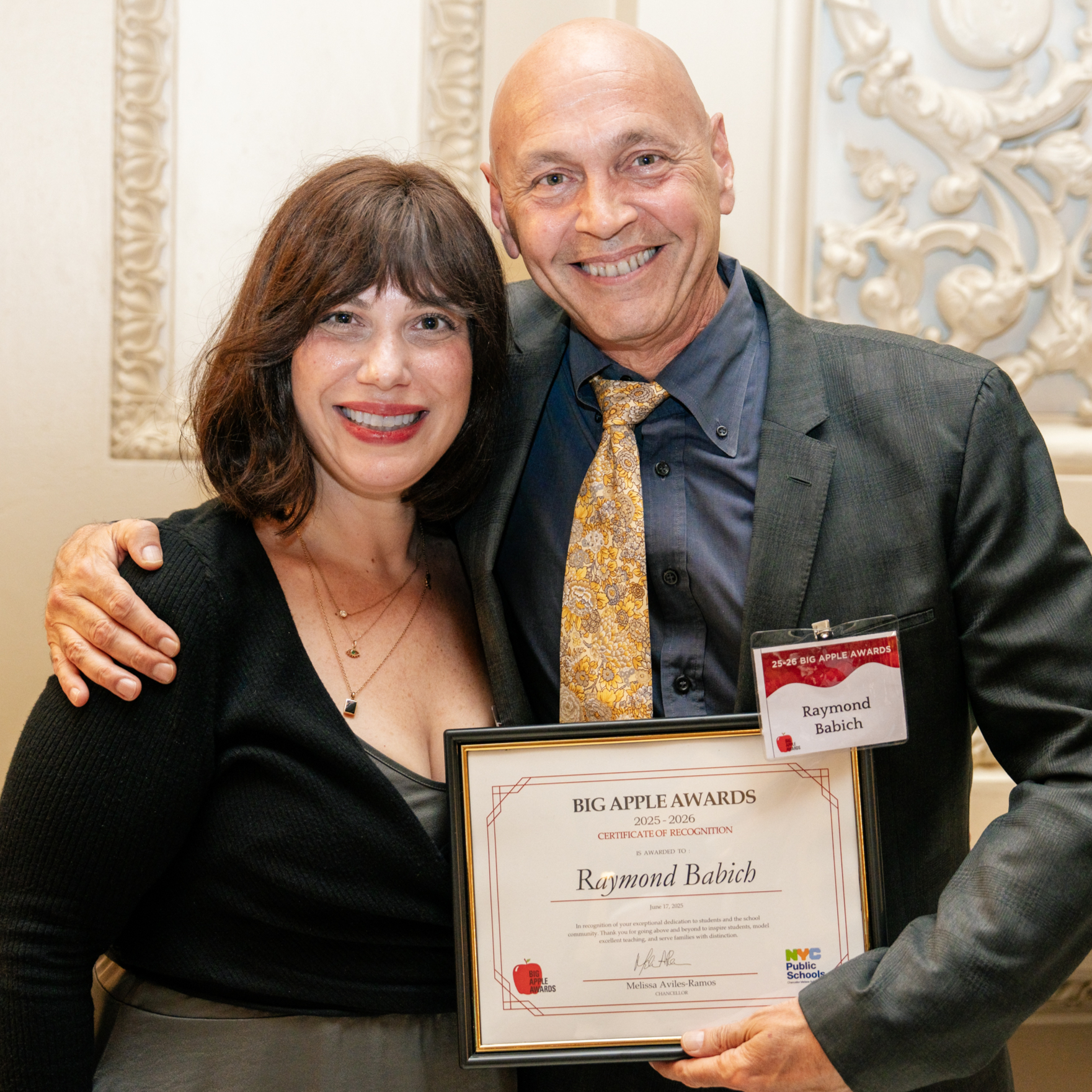2025 Big Apple Award winner Raymond Babich receives his certificate