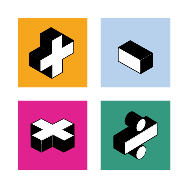 A plus sign, subtract sign, multiplication sign and division sign as one graphic for Math Week