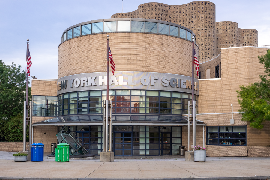 Exterior photo of the New York Hall of Science in Queens, NY.