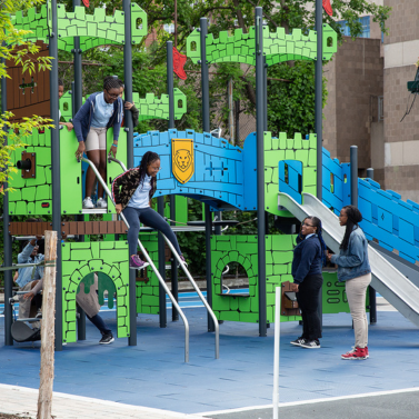 Students play in their school playground