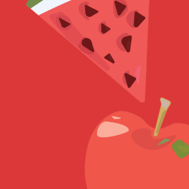 A red graphic with watermelon and apple images promoting free summer meals for 2026